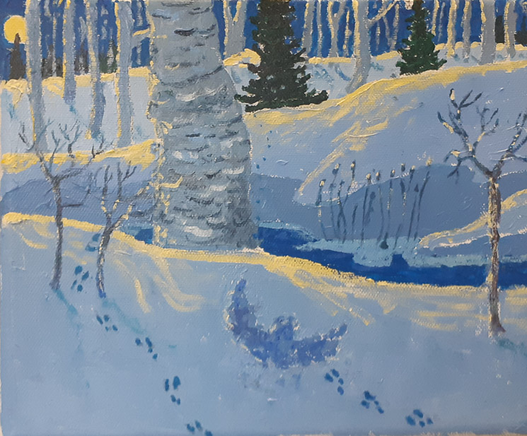 A Winters Tale of Interupted Flight 8 X 10     ACRYLIC   $240